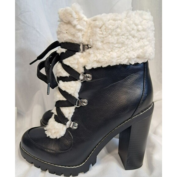 BCBGeneration Women's Palli Hiker Boots Black Sz 7.5M Block Heel Faux Fur - Picture 2 of 11